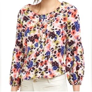 Anthropologie Maeve Pansy Field floral popover peasant blouse  women's size 4